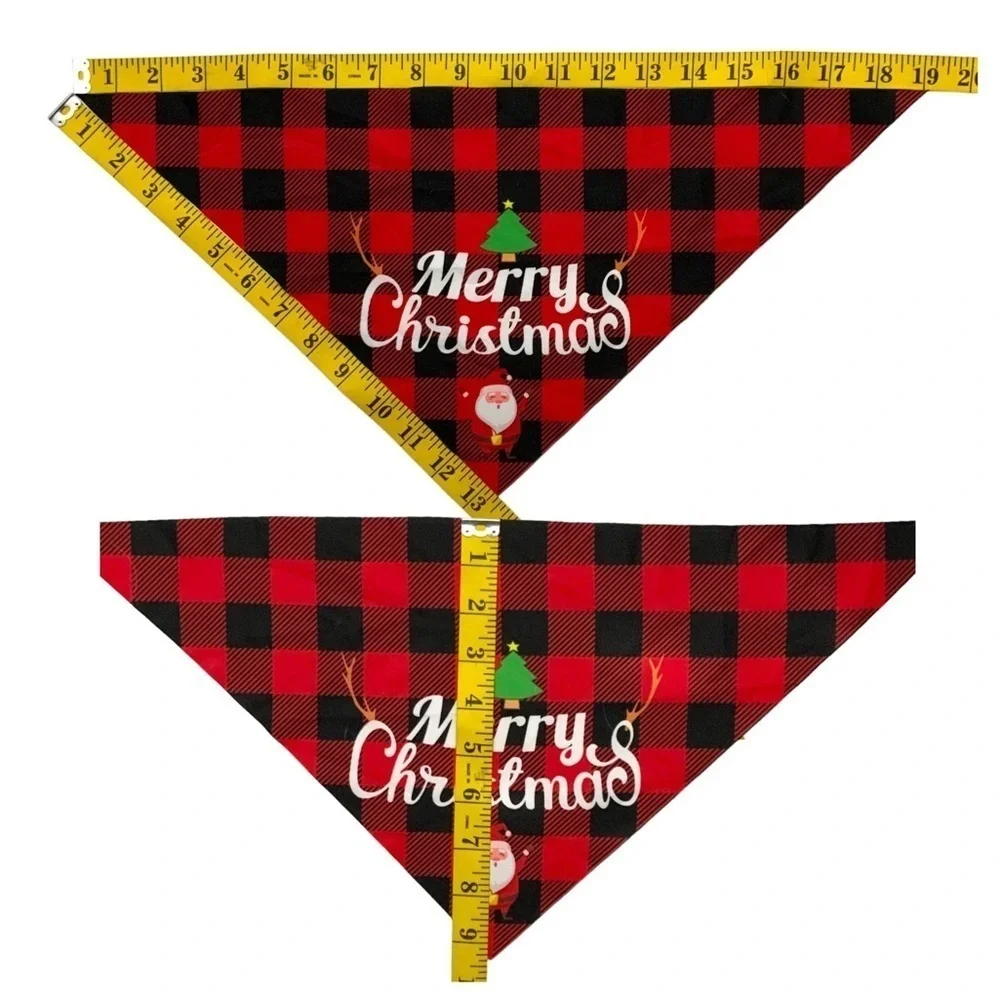 Christmas Dog Bandanna Tartan Plaid Merry Christmas Graphic Tie On Black Red OS